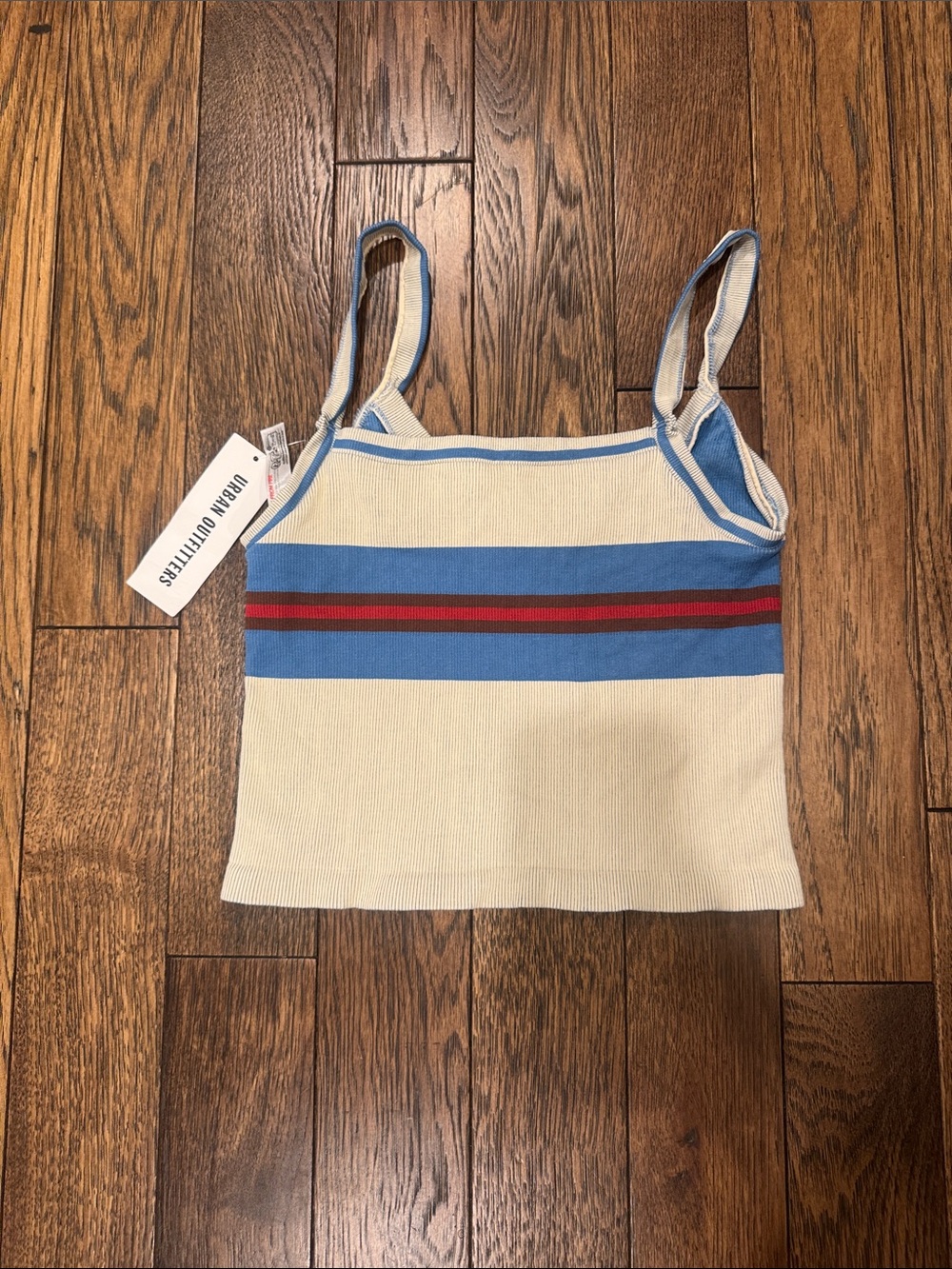 Urban Outfitters Cream Stripe Cropped Tank with Blue & Red Bands - Picture 3 of 3